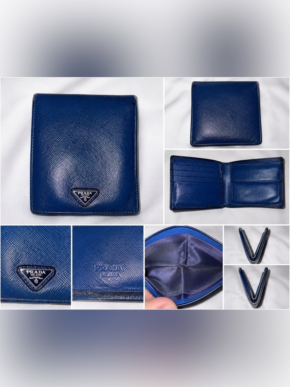 Prada Blue Saffiano Leather Bifold Wallet Card Holder